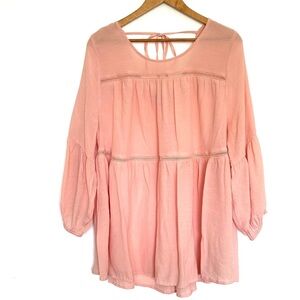 Cato Shirt Women's Size 18/20W Pink Long Sleeve Tie Back Babydoll Tunic Top